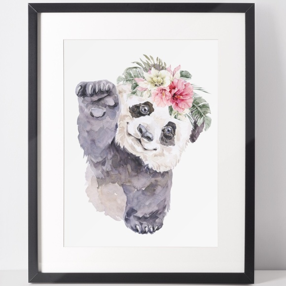 Watercolor Floral Panda Wall Art Illustration Print Poster Card Unframed - Picture 2 of 8